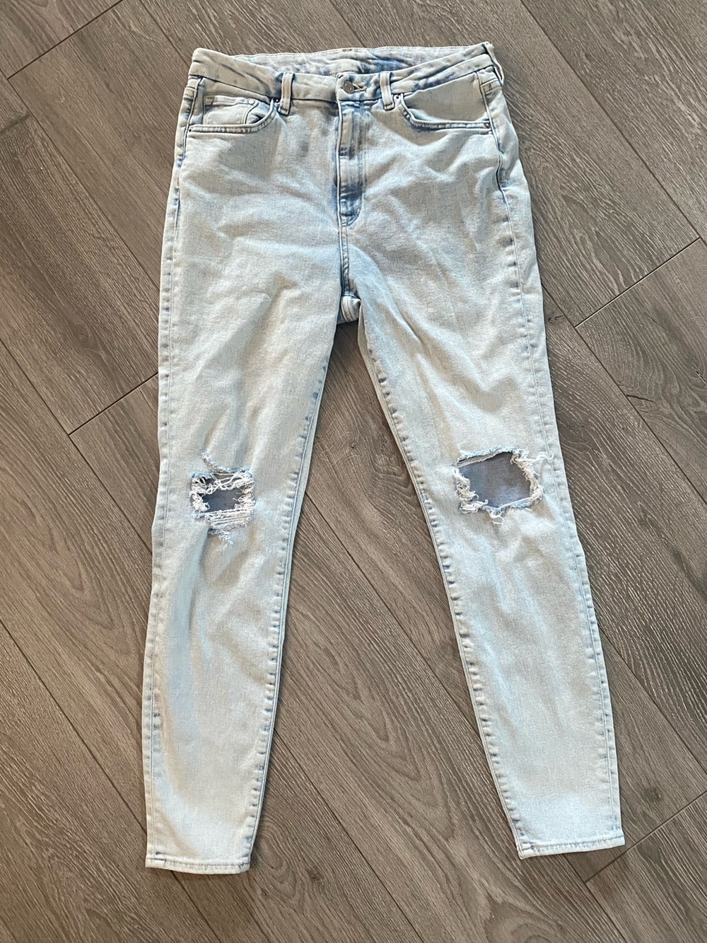 &Denim Light Wash Distressed Jeans Classic High-Rise Super Skinny Ankle Length